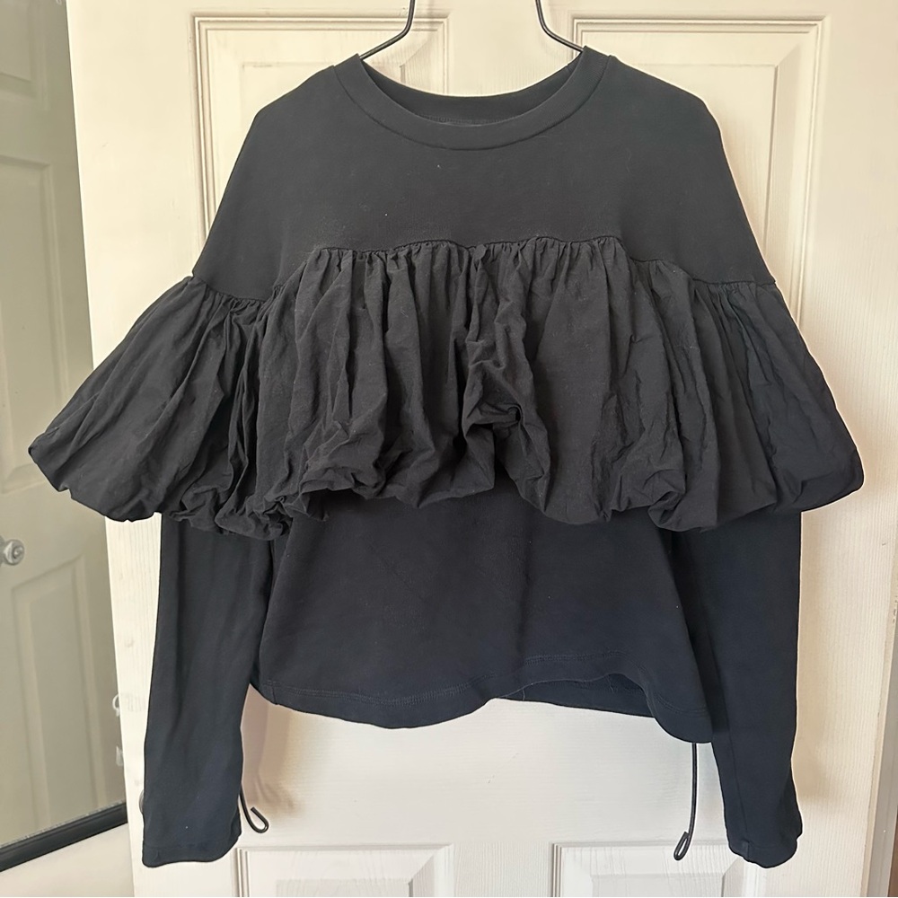 🖤 Zara Black Ruffle Sweater Blouse Size Medium - Picture 2 of 7
